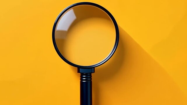 Black magnifying glass on yellow background.