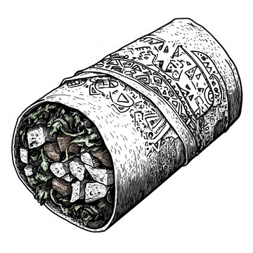 recommend clip art: A Delicious Veggie Burrito With Intricate Wrap Design