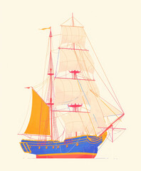 silhouette of a pirate ship, illustration, vibrant artwork, isolated, stylish, detailed