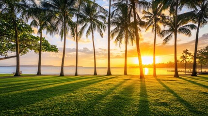 Fototapeta premium Spectacular Sunset over Tropical Beach with Palm Trees