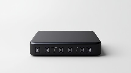 Black USB Hub with Multiple Ports Isolated on Light Background for Technology and Gadget Purposes