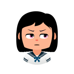 Disappointed Cartoon girl, Emoji girl School, Slightly anxious student preparing for exam 