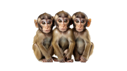 Three young monkeys sitting together in a row