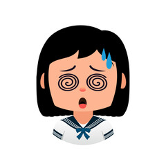 Dizzy and Overwhelmed girl, Student feeling dizzy from over studying, Emoji girl School