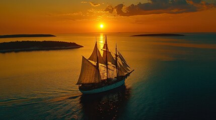 Sunset Sailboat Archipelago Aerial Adventure Travel