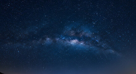 Deep blue twilight sky filled with twinkling stars and the faint glow of the Milky Way