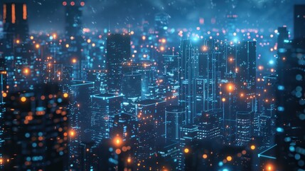 Obraz premium Futuristic city skyline at night with glowing connections
