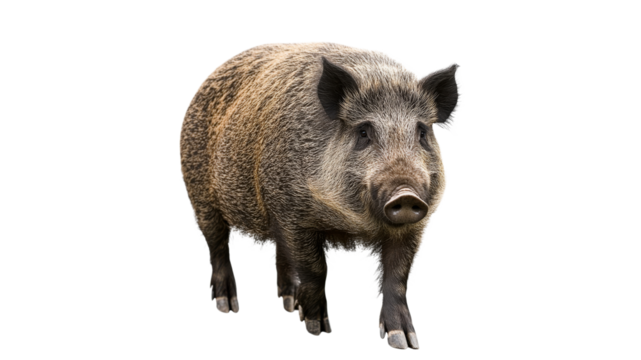 Wild boar walking on a white background