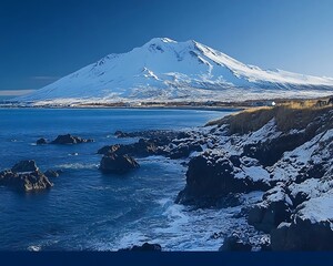 Snowy Icelandic Mountain Coastline