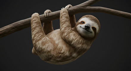 Fototapeta premium Adorable Three-Toed Sloth Hanging on Branch,Relaxed Mammal,Wildlife Photography