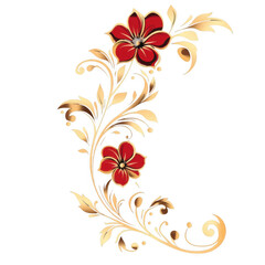 Elegant Floral Design with Red Flowers and Golden Leaves Decoration