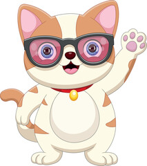 cute cat wearing glasses and waving
