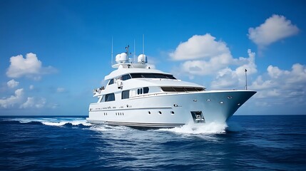 Luxurious yacht sailing on blue ocean, sunny day, stunning seascape
