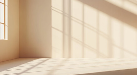 Fototapeta premium A minimalist interior with soft lighting and shadows creating a serene atmosphere.