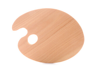 New wooden paint palette isolated on white. Art accessory