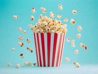 Red Striped Bucket Overflowing With Popcorn Pieces