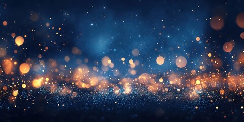 Obraz premium Sparkling Bokeh Lights Against a Dark Blue Background with Soft Glows, Creating a Dreamy and Magical Atmosphere for Creative Projects
