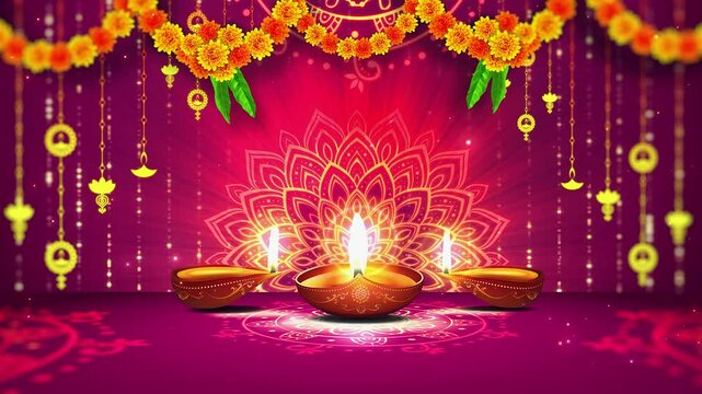India festival of light Karthika Diwali Vijayadashami devotional Background Seamless Loop