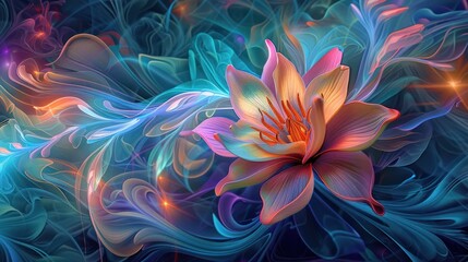 Fototapeta premium Mystical lotus flower in swirling nebula background