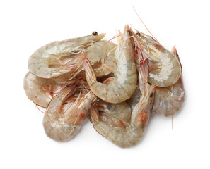 Fresh raw shrimps isolated on white, top view
