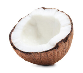 Half of cracked coconut isolated on white