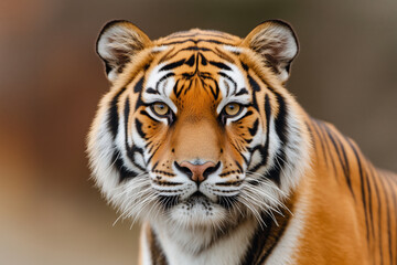 Fototapeta premium A powerful bengal tiger with striking orange and black stripes, staring directly at the camera