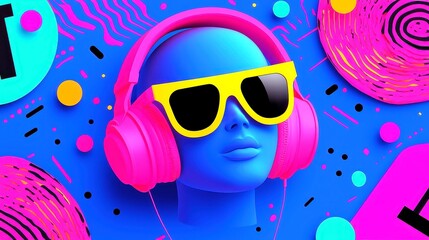 AI Chatbots in Entertainment, exploring their roles in scriptwriting, acting, music creation, vibrant pop art style with bold outlines, simple colors, cool neon palette.