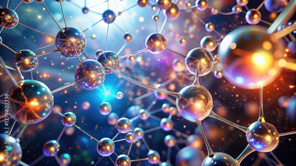 Wall mural illuminated molecular structure a microscopic view of interconnected spheres and bonds in vibrant hu