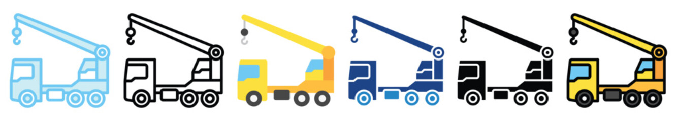 Crane Boom multi style, mini illustration icon. outline, flat, glyph, line color, UI, UX, app and web, digital or print. related to heavy machinery, industry, road construction theme © arga muria