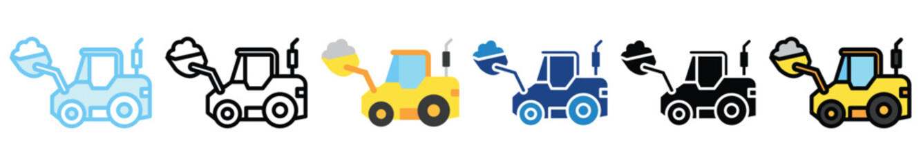 Loader multi style, mini illustration icon. outline, flat, glyph, line color, UI, UX, app and web, digital or print. related to heavy machinery, industry, road construction theme