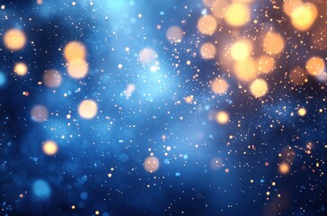 Obraz premium Vibrant Abstract Background with Golden and Blue Bokeh Lights and Sparkling Particles for Creative Design and Digital Composition