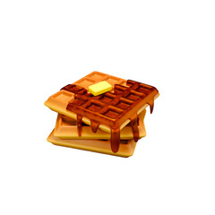 3d rendering icon illustration waffle with honey and margarinr with angle 1