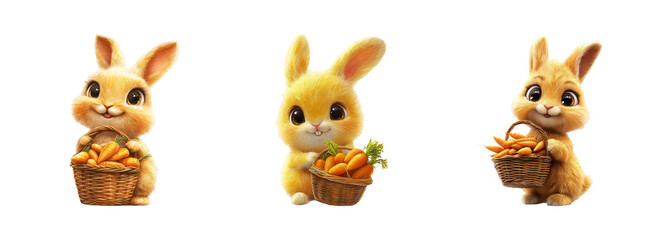 Obraz premium Cute Rabbits with Carrots in Baskets
