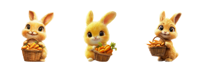 Cute Rabbits with Carrots in Baskets