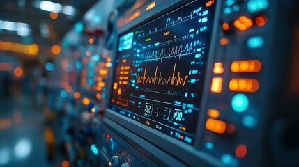 Obraz premium A medical monitor displaying vital signs in a hospital setting