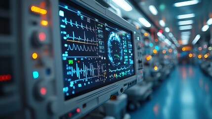 Naklejka premium Electronic medical display reveals patient heart rate and vital signs