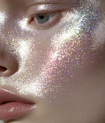 Portrait of young beautiful woman with silver shimmer make-up