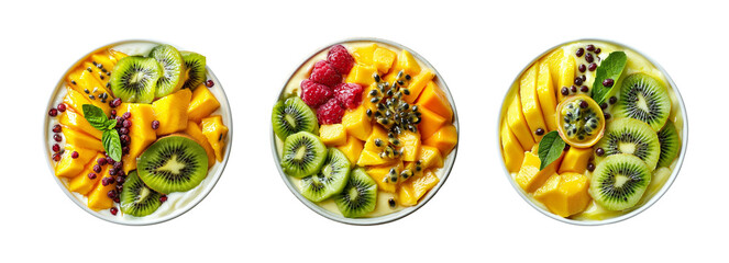 Fresh Fruit Bowls with Colorful Variety of Slices