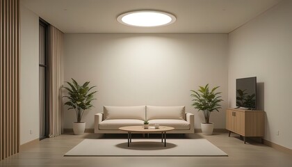 Fototapeta premium Minimalist Cozy Living Room with Soft Lighting