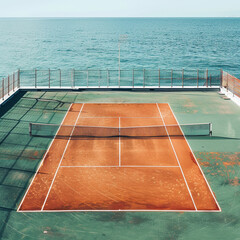 Tennis court with orange truffe beside,  old money aesthetic, play area
