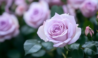 Naklejka premium a bunch of pale purple roses are faintly visible, capturing elegance and romance in vivid detail, Generative AI