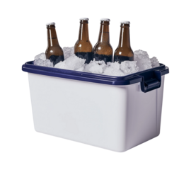 Beer Bottles in Ice Box with Transparent Background