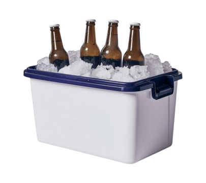 Beer Bottles in Ice Box with Transparent Background