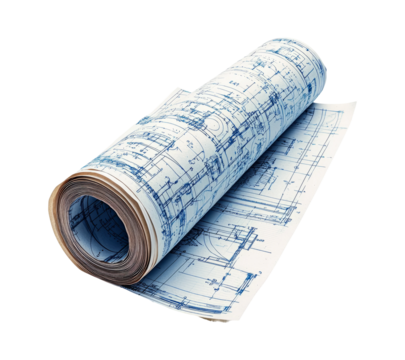 Architectural Blueprint Roll on Transparent Background