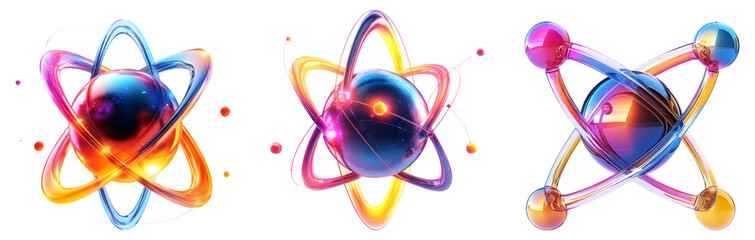 Colorful Atomic Model Illustration on Transparent Background