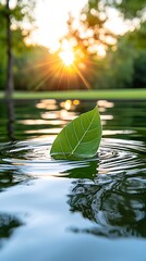 Leaf boat sunset pond nature serenity calm background peace