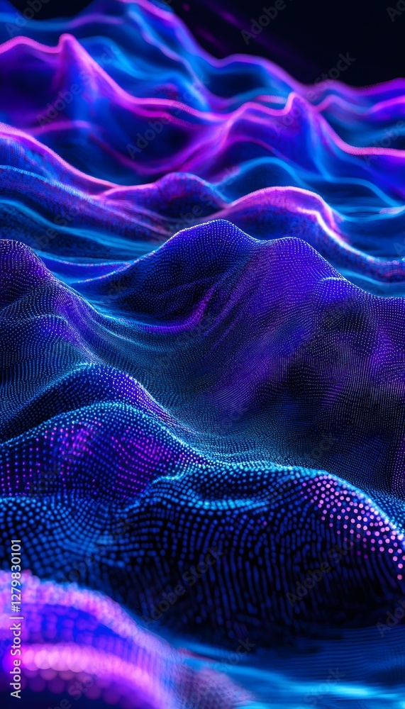 Wall mural abstract landscape of colorfully illuminated digital surface patterns