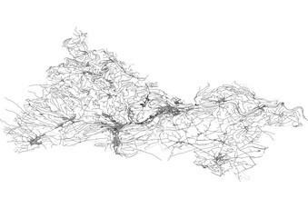 vector map of building and highways in the diekirch canton area of the country of luxembourg black and white color