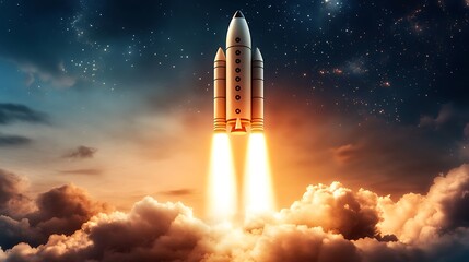 Rocket launch into starry night sky