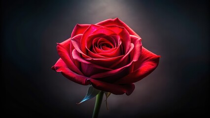 A Single Deep Red Rose Illuminated Against a Dark Background, Symbolizing Love and Passion